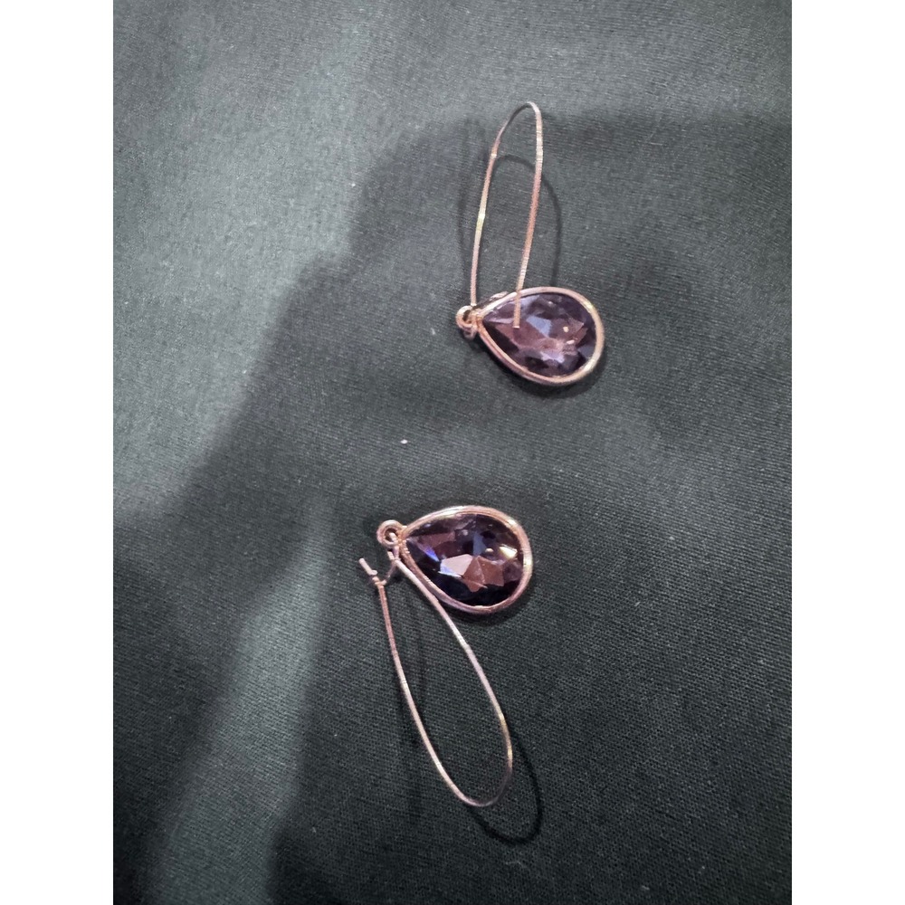 Rose Gold Tone Purple Teardrop Crystal Kidney Wire Drop Earrings for Women